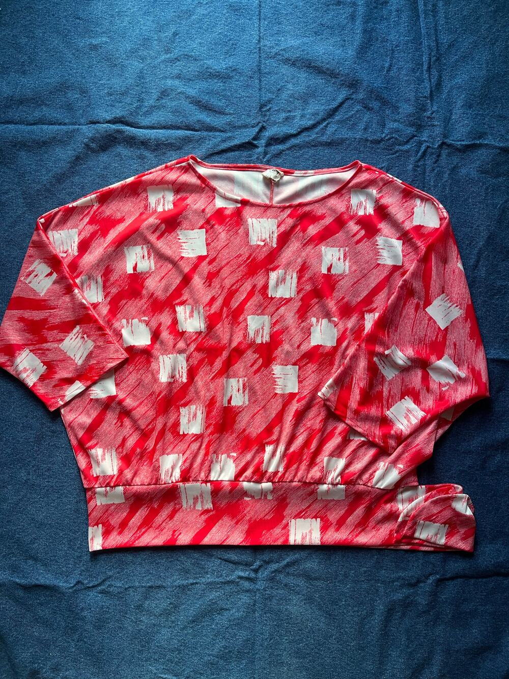 1970's Shirley of Atlanta Red Geometric Blouse
